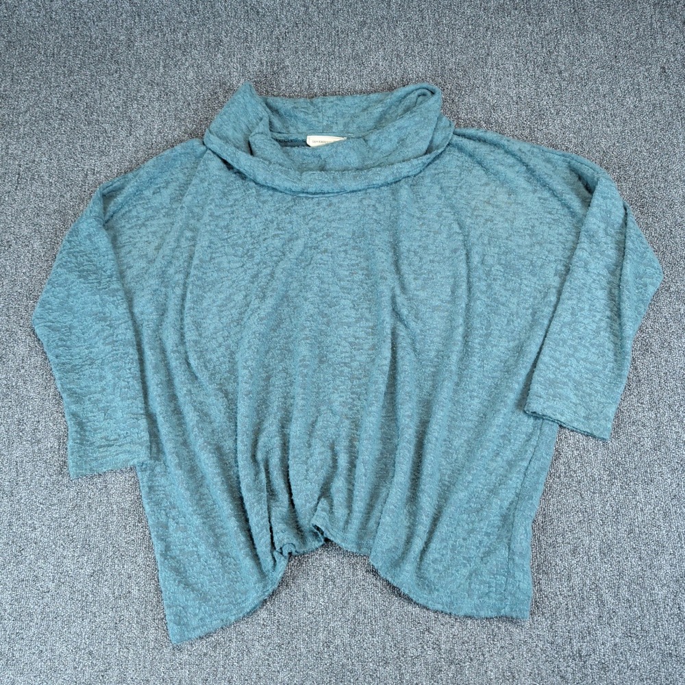 Coverstitched Boho‎ Cowl Neck Oversized Textured Knit Sweater Womens Medium Teal